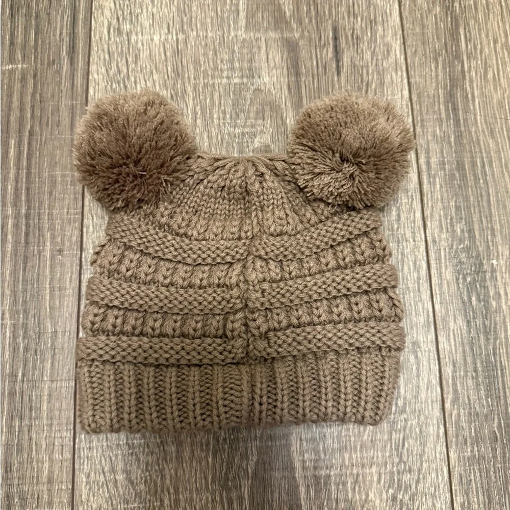 C.C. Beanies BABY brown Knit Double Pom Hat Size 0-6 Months